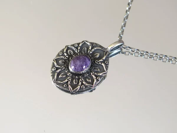 Silver Flower Charoite pendant