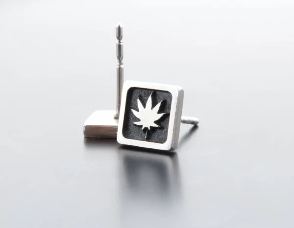 Silver earrings with cannabis