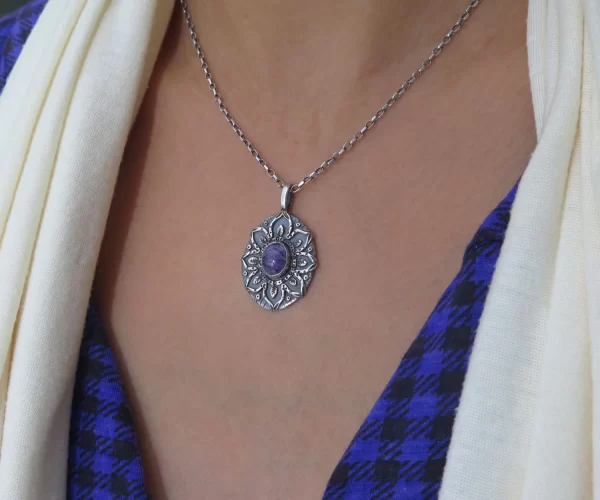 Silver Flower Charoite pendant - Image 3