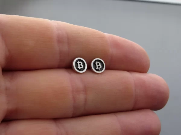 Silver Bitcoin earrings - Image 3