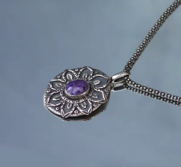 Silver Flower Charoite pendant - Image 5