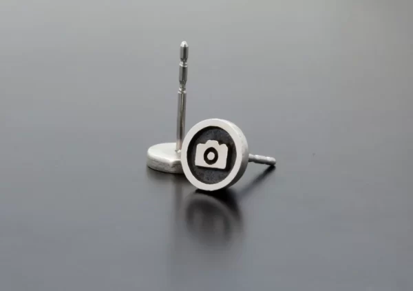 Camera silver earrings