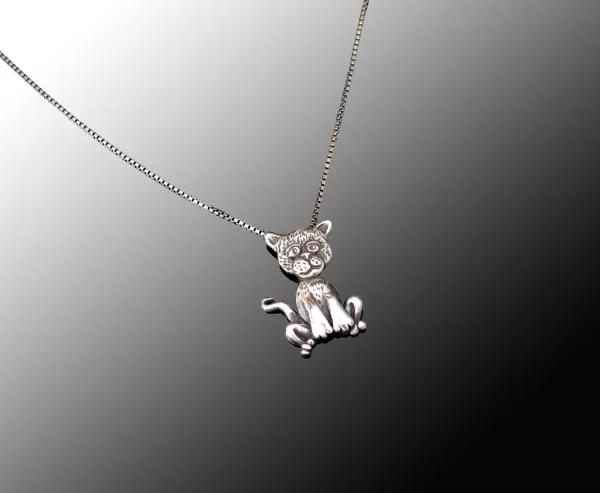 Silver cartoon cat pendant - Image 2