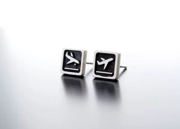 Silver airplane earrings