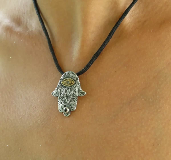 Hamsa silver pendant with garnet stone - Image 6