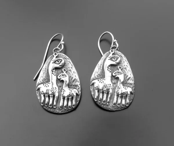 Silver giraffes earrings- mother and child