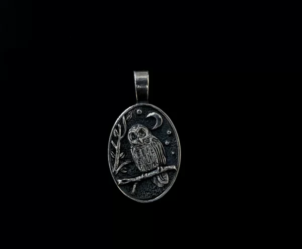 Silver owl in night forest pendant - Image 3