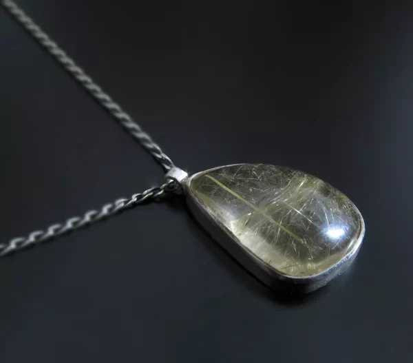 Golden Rutile Quartz silver bezel necklace