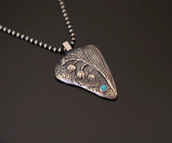 Handmade Silver Lily of the Valley Pendant with Turquoise - Image 2