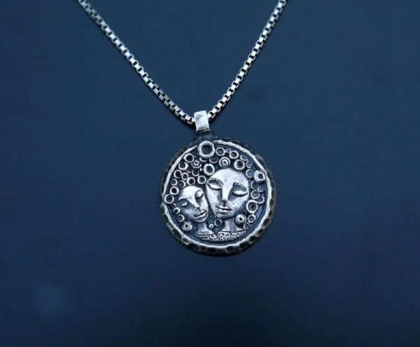 Mother and daughter handmade silver pendant