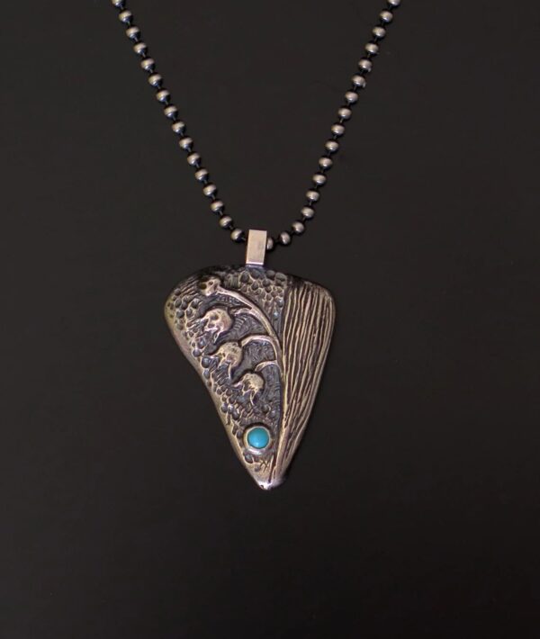 Handmade Silver Lily of the Valley Pendant with Turquoise