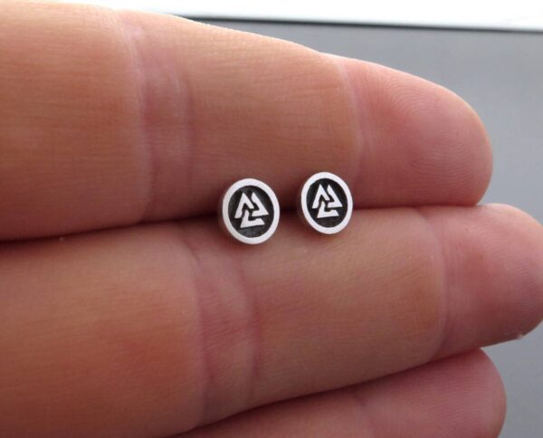 Valknut  silver circle Earrings - Image 4