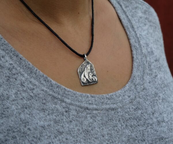 Handmade Polar Bear mother with a cub silver pendant - Image 4