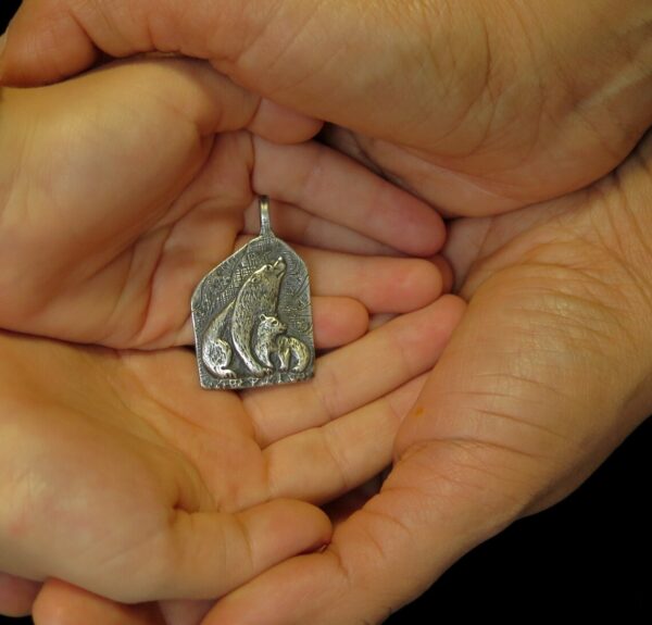 Handmade Polar Bear mother with a cub silver pendant - Image 6